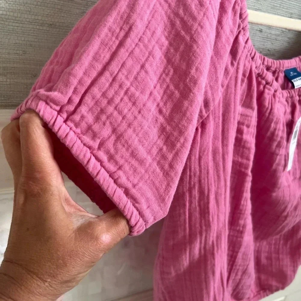 NWT new old navy Double-Weave Cropped Puff-Sleeve Top Girls XL 14-16 pink rose